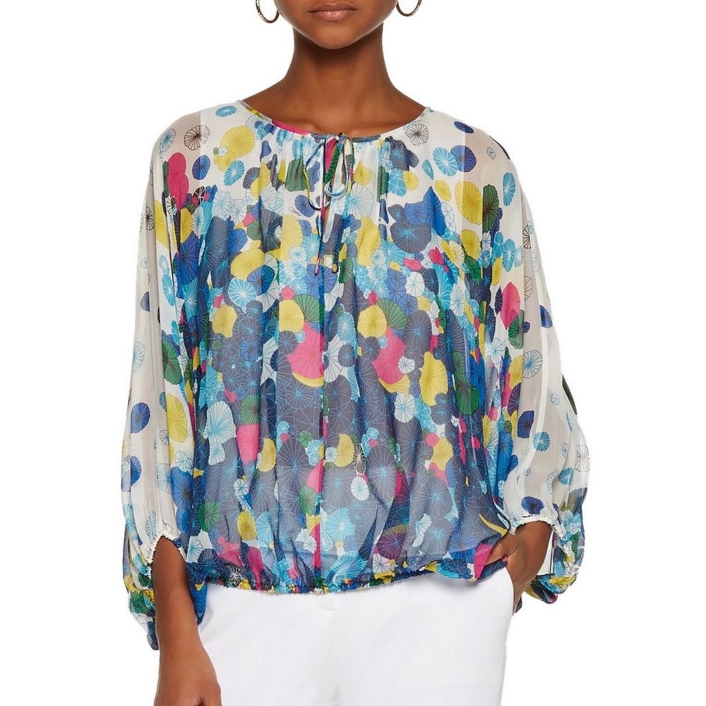NWT Diane von Furstenberg DVF Boho Silk Bouse Top, Small, Brunch, Vacation Ready